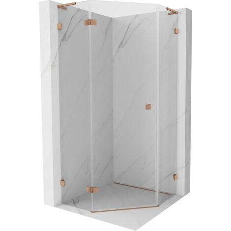 Mexen Lunar L cabine de douche pentagonale pivotante gauche 100 x 100 cm, transparent, cuivre brossé - 831L-100L-100P-65-00-L (1/5)