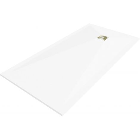 Mexen Stone+ receveur de douche composite rectangulaire 160 x 80 cm, blanc, cache en or - 44108016-G (1/5)