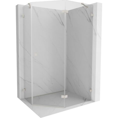 Mexen Lunar cabine de douche pentagonale pivotante droite 100 x 90 cm, transparent, nickel brossé - 831-100P-090L-97-00-P