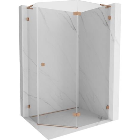 Mexen Lunar L cabine de douche pentagonale à charnière droite 100 x 80 cm, transparent, cuivre brossé - 831L-100P-080L-65-00-P (1/5)