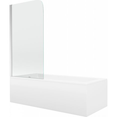 Mexen Cubik baignoire rectangulaire 160 x 70 cm avec tablier et paroi 1-volet 75 cm, transparent, chrome - 550316070X9007510100 (1/5)