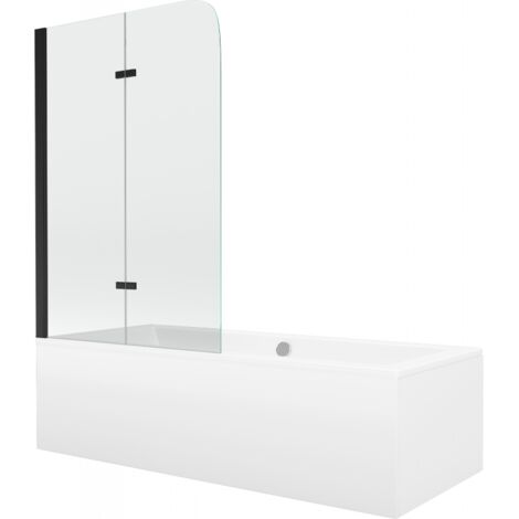 Mexen Cube baignoire rectangulaire 170 x 80 cm avec habillage et paroi 2 volets 80 cm, transparent, noir - 550517080X9008027000