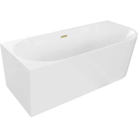 Baignoire Mexen Mia d'angle autoportante gauche 180 x 80 cm, blanche, évacuation en or brossé - 52691808000L-55 (1/5)