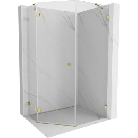 Mexen Lunar cabine de douche pentagonale pivotante gauche 90 x 100 cm, transparent, or - 831-090L-100P-50-00-L (1/5)