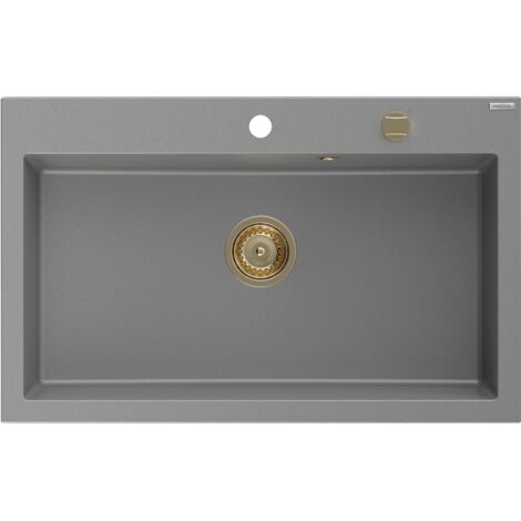 Mexen Elix évier en granit 1-bac 800 x 500 mm, gris, siphon doré - 6527801005-71-G (1/5)