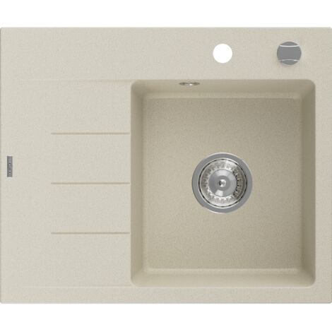 Mexen Ben évier de cuisine en granit 1 bac avec égouttoir droit 600 x 500 mm, beige, siphon chromé - 6523605000-69 (1/5)