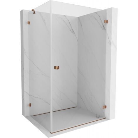 Cabine de douche droite à porte battante Mexen Lunar-B 90 x 80 cm, transparent, or rose - 832-090-080-60-00-P (1/5)