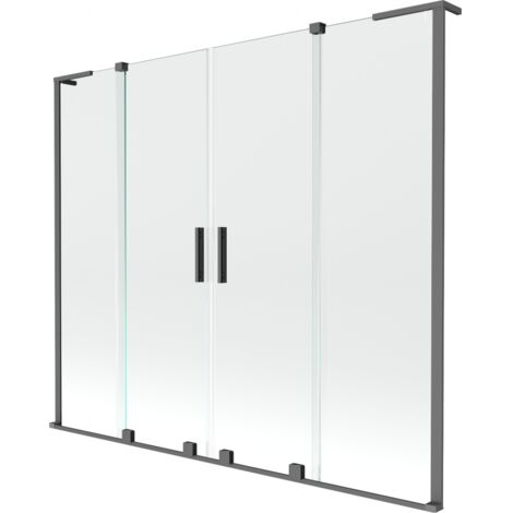 Paroi de baignoire coulissante à 2 volets Mexen Velar L Duo 200 x 150 cm, transparent, métal canon - 896-200-003-02-95 (1/2)