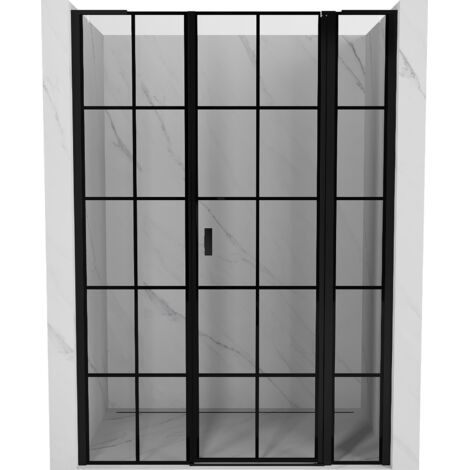 Mexen Mist L porte de douche battante droite 140 cm, grille noire, noir - 8A4L-140-001-70-77-P (1/3)