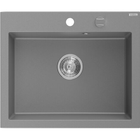 Mexen Elix évier en granit 1 bac 600 x 500 mm, gris, siphon chromé - 6525601005-71 (1/5)
