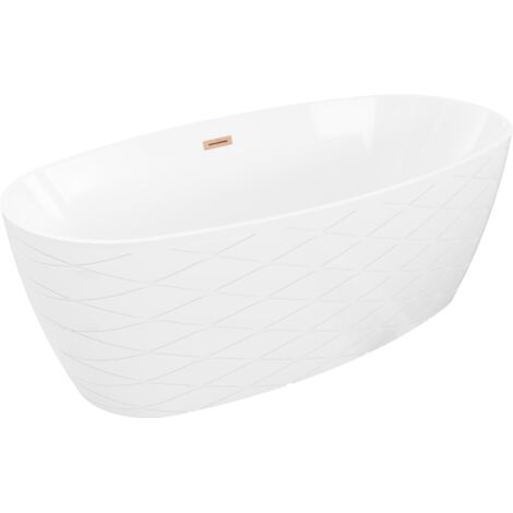 Mexen Olea baignoire autoportante motif 170 x 80 cm, blanche, trop-plein cuivre brossé - 52821708000-65 (1/5)