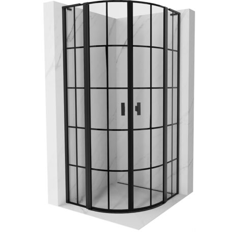 Mexen Mist L cabine de douche semi-circulaire battante 80 x 80 cm, grille noire, noire - 8A32L-080-080-70-77 (1/5)