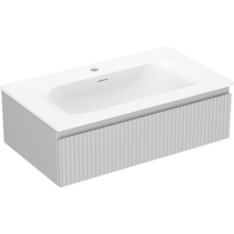 Mexen Rivel meuble de salle de bain 80 cm avec lavabo Vela, 1 tiroir, rainuré, gris mat/blanc mat - 91A20-08023-1-BF62-W23M01 (1/5)