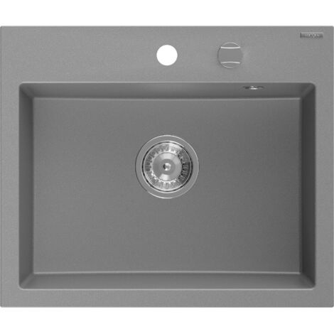 Mexen Oscar évier en granit 1 bac 580 x 490 mm, gris, siphon chromé - 6519581000-71 (1/5)
