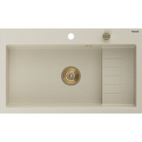Mexen Omar évier en granit 1 bac 800 x 480 mm, beige, siphon doré - 6520801005-69-G