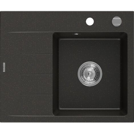 Mexen Ben évier en granit 1 bac avec égouttoir à droite 600 x 500 mm, noir/or métallisé, siphon chromé - 6523605000-75 (1/5)