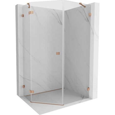 Cabine de douche pentagonale gauche Mexen Lunar 90 x 100 cm, transparente, cuivre brossé - 831-090L-100P-65-00-L (1/5)
