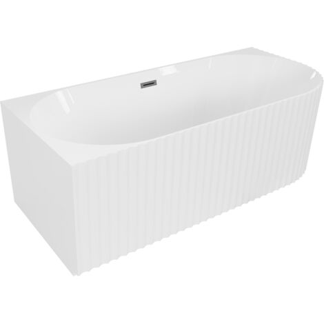 Baignoire îlot d'angle rainurée gauche Mexen Gia 150 x 75 cm, blanc brillant, trop-plein gun gray brossé - 52701507500L-66 (1/3)