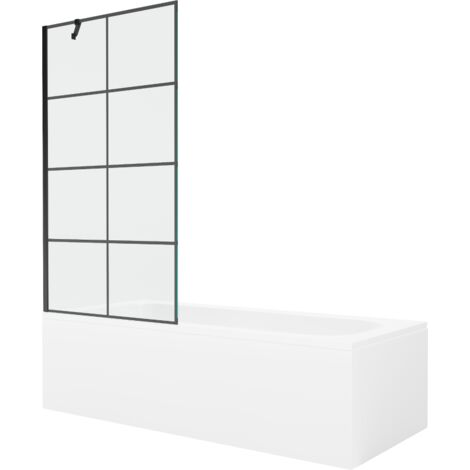Mexen Vega baignoire rectangulaire 160 x 70 cm avec tablier et paroi 1-volet 90 cm, motif noir - 550116070X9509007077