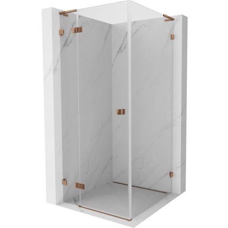 Mexen Lunar L cabine de douche pivotante gauche 80 x 80 cm, transparent, or rose - 834L-080-080-60-00-L (1/5)