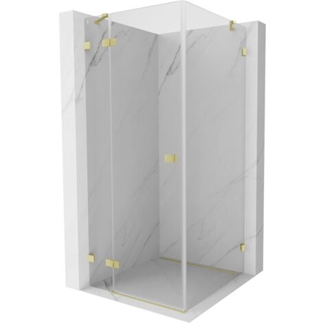 Mexen Lunar cabine de douche pivotante gauche 80 x 80 cm, transparent, or brossé - 834-080-080-55-00-L (1/5)