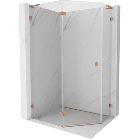 Cabine de douche pentagonale pivotante gauche Mexen Lunar L 100 x 90 cm, transparent, cuivre brossé - 831L-100L-090P-65-00-L (1/5)
