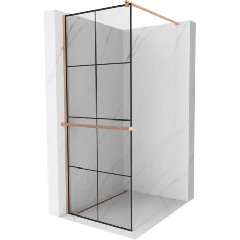 Mexen Kioto+ paroi de douche avec étagère Walk-in 70 x 200 cm, motif noir, laiton brossé - 800-070-121-65-77 (1/5)