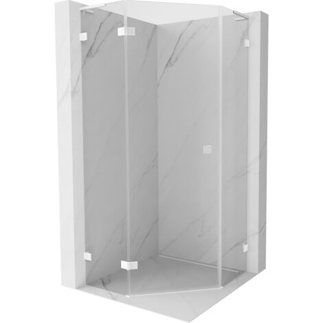 Mexen Lunar L cabine de douche pentagonale pivotante gauche 100 x 100 cm, transparent, blanc - 831L-100L-100P-20-00-L (1/5)