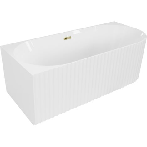 Mexen Gia baignoire autoportante d'angle rainurée gauche 150 x 75 cm, blanc brillant, trop-plein doré - 52701507500L-50 (1/3)