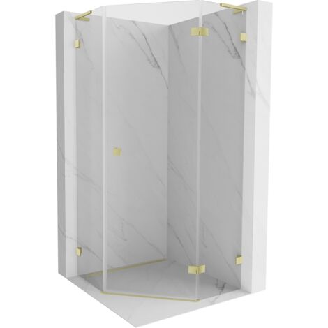 Mexen Lunar L cabine de douche pentagonale pivotante droite 100x100 cm, transparent, or brossé - 831L-100P-100L-55-00-P (1/5)