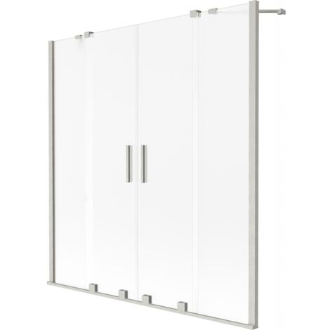 Paroi de baignoire coulissante Mexen Velar Duo 2 vantaux 160 x 150 cm, givré, nickel brossé - 896-160-000-32-97 (1/2)