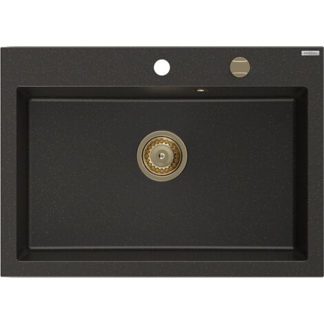 Mexen Elix évier en granit 1 bac 700 x 500 mm, noir/or métallisé, siphon doré - 6526701005-75-G (1/5)