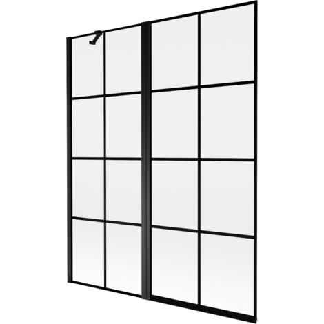 Mexen Mist paroi de baignoire 2 volets gauche 140 x 150 cm, grille noire, noir - 8A9-140-011-70-77-L (1/5)