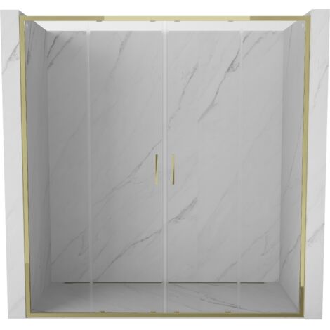 Mexen – Portes de douche doubles coulissantes 170 cm en verre trempé transparent – Finition dorée – Installation universelle – 81521700005000 (1/5)