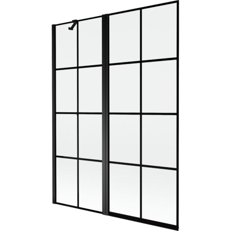 Mexen Mist paroi de baignoire à 2 battants côtés gauche 130 x 150 cm, grille noire, noir - 8A9-130-011-70-77-L (1/5)