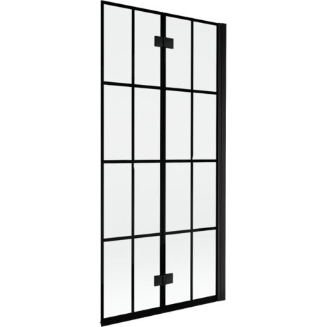 Paroi de bain Mexen Mist 2 volets droite 90 x 150 cm, grille noire, noir - 8A9-090-002-70-77-P (1/5)