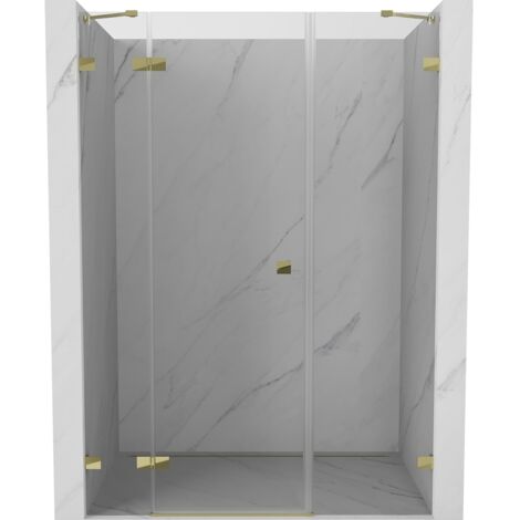 Porte de douche battante gauche Mexen Lunar 140 cm, transparente, dorée - 834S-140-050-50-00-L (1/5)