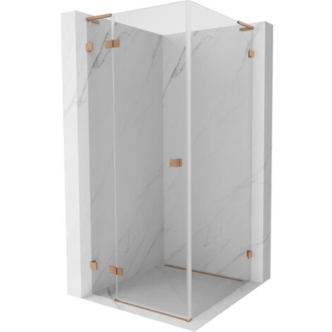 Mexen Lunar L cabine de douche pivotante gauche 80 x 80 cm, transparent, cuivre brossé - 834L-080-080-65-00-L (1/5)