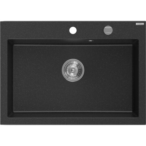 Mexen Elix évier de cuisine 1 bac 700 x 500 mm, noir/argent métallique, siphon chromé - 6526701005-73 (1/5)