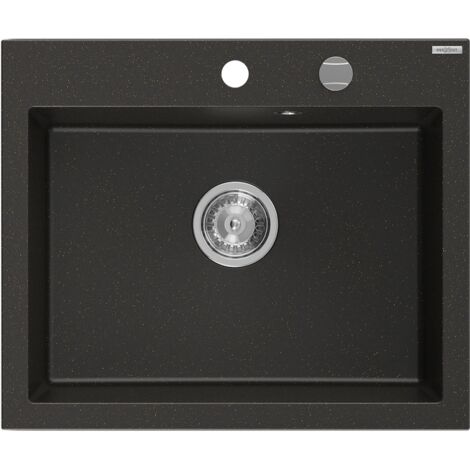 Mexen Elix évier granit 1 bac 600 x 500 mm, noir/or métallisé, siphon chrome - 6525601005-75 (1/5)