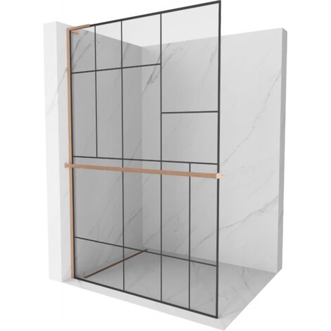 Mexen Kioto+ L paroi de douche avec étagère Walk-in 70 x 200 cm, motif noir, laiton brossé - 800-070-123-65-78 (1/5)