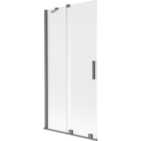 Paravent de baignoire Mexen Velar 2 panneaux coulissants 95 x 150 cm, givre, gris canon brossé - 896-095-000-31-66 (1/2)