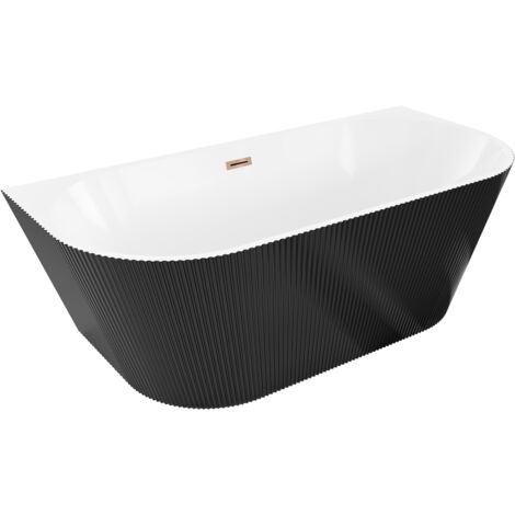 Mexen Oris baignoire autoportante murale cannelée 150 x 75 cm, blanc/noir, trop-plein or rose - 52871507575-60 (1/5)
