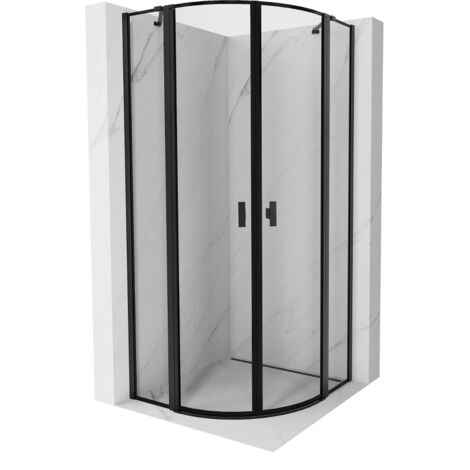Mexen Mist cabine de douche semi-circulaire pivotante 80 x 80 cm, cadre noir, noir - 8A32-080-080-70-70 (1/5)