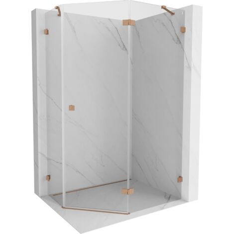 Mexen Lunar cabine de douche pentagonale coulissante droite 90 x 80 cm, transparent, cuivre brossé - 831-090P-080L-65-00-P (1/5)