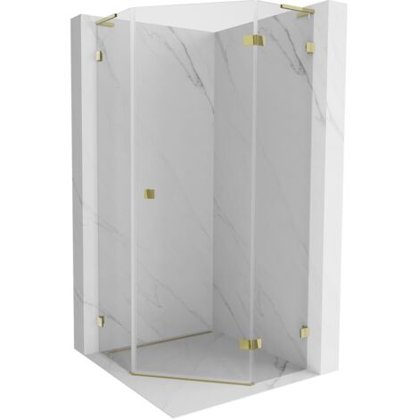 Mexen Lunar L cabine de douche pentagonale pivotante droite 100 x 100 cm, transparent, dorée - 831L-100P-100L-50-00-P (1/5)