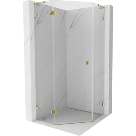 Mexen Lunar L cabine de douche pentagonale pivotante gauche 80 x 80 cm, transparent, or - 831L-080L-080P-50-00-L (1/5)
