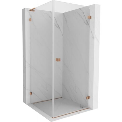 Cabine de douche ouvrante droite Mexen Lunar-B L 90 x 90 cm, transparente, cuivre brossé - 832L-090-090-65-00-P (1/5)