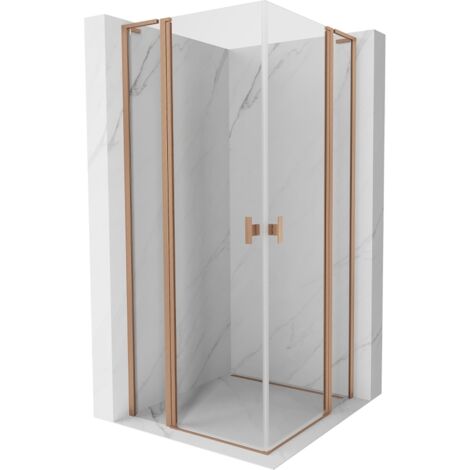 Mexen Mist L Duo cabine de douche pivotante 95 x 95 cm, transparent, cuivre brossé - 8A4L-095-095-65-00 (1/5)