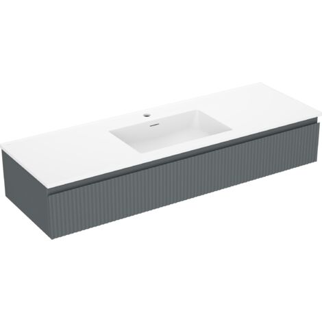 Mexen Rivel meuble de salle de bain 140 cm avec lavabo Otis, 1 tiroir, rainuré, graphite mat/blanc mat - 91A20-14023-1-BF66-W18 (1/5)